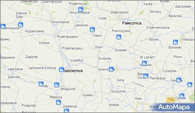 mapa Gruszów gmina Pałecznica, Gruszów gmina Pałecznica na mapie Targeo