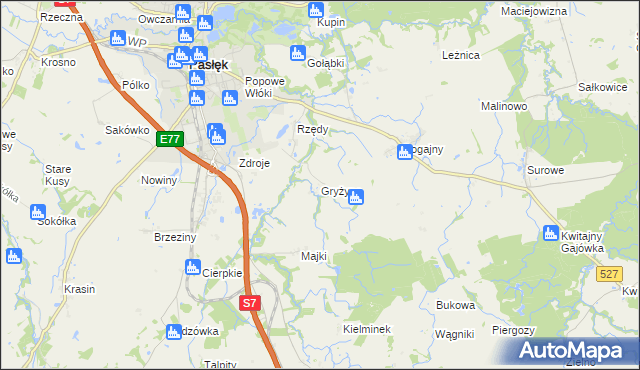 mapa Gryżyna gmina Pasłęk, Gryżyna gmina Pasłęk na mapie Targeo