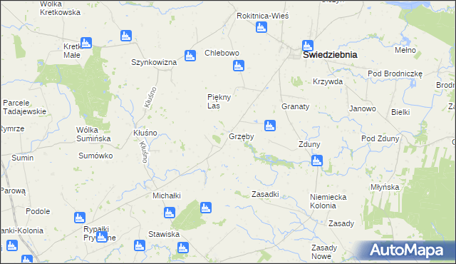 mapa Grzęby, Grzęby na mapie Targeo