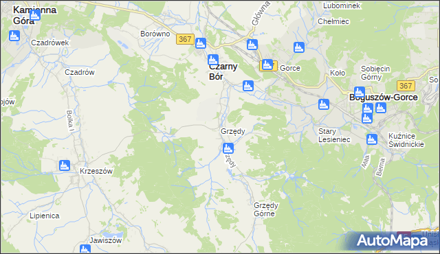 mapa Grzędy gmina Czarny Bór, Grzędy gmina Czarny Bór na mapie Targeo