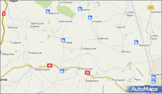 mapa Grzegorzów gmina Kondratowice, Grzegorzów gmina Kondratowice na mapie Targeo