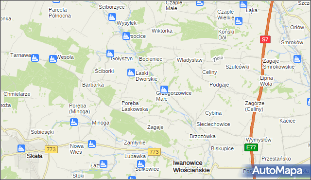 mapa Grzegorzowice Małe, Grzegorzowice Małe na mapie Targeo