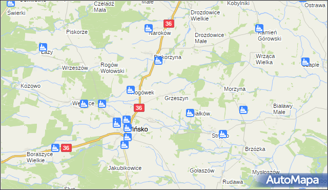 mapa Grzeszyn gmina Wińsko, Grzeszyn gmina Wińsko na mapie Targeo