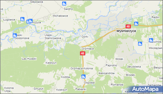 mapa Grzmiąca gmina Wyśmierzyce, Grzmiąca gmina Wyśmierzyce na mapie Targeo