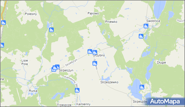 mapa Grzybno gmina Chojna, Grzybno gmina Chojna na mapie Targeo