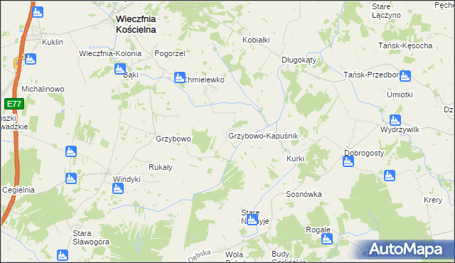 mapa Grzybowo-Kapuśnik, Grzybowo-Kapuśnik na mapie Targeo