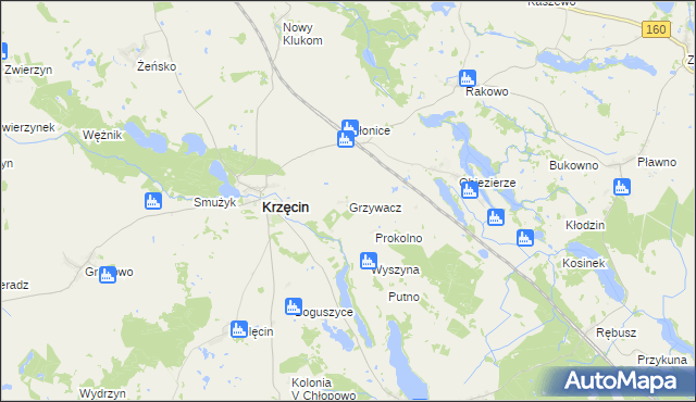 mapa Grzywacz gmina Krzęcin, Grzywacz gmina Krzęcin na mapie Targeo