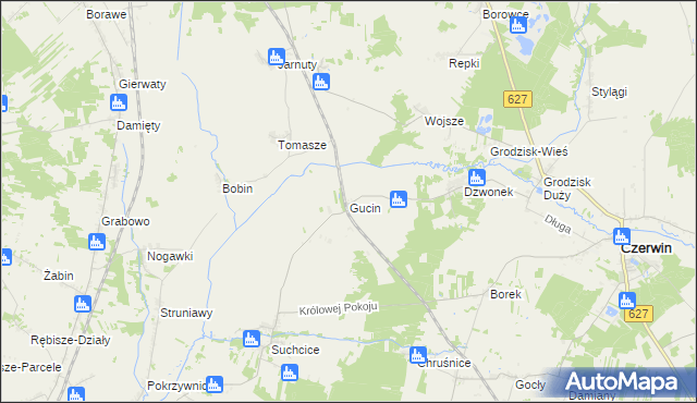 mapa Gucin gmina Czerwin, Gucin gmina Czerwin na mapie Targeo