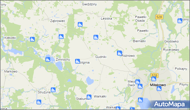 mapa Gudniki gmina Miłakowo, Gudniki gmina Miłakowo na mapie Targeo
