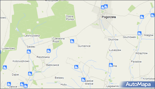 mapa Gumienice gmina Pogorzela, Gumienice gmina Pogorzela na mapie Targeo