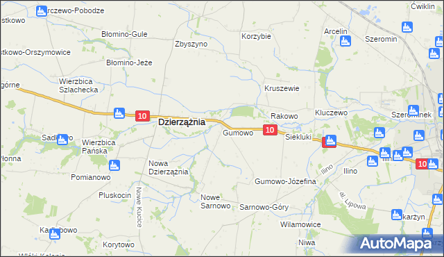 mapa Gumowo gmina Dzierzążnia, Gumowo gmina Dzierzążnia na mapie Targeo