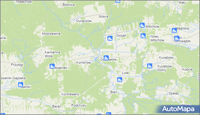 mapa Gustawów gmina Stąporków, Gustawów gmina Stąporków na mapie Targeo