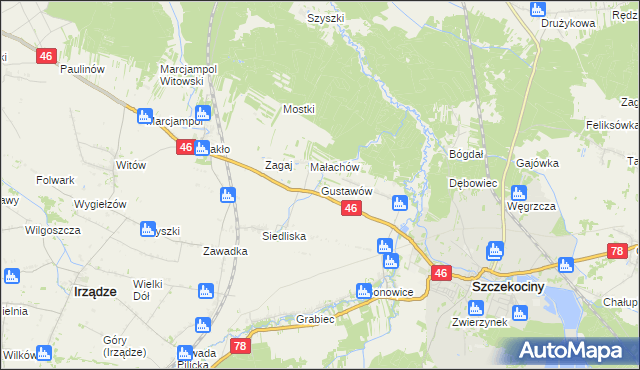 mapa Gustawów gmina Szczekociny, Gustawów gmina Szczekociny na mapie Targeo