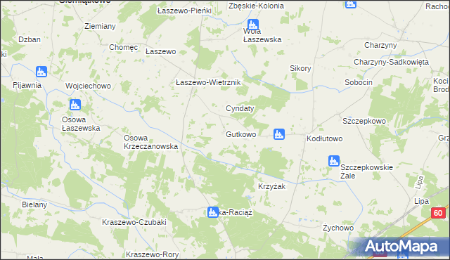 mapa Gutkowo gmina Siemiątkowo, Gutkowo gmina Siemiątkowo na mapie Targeo