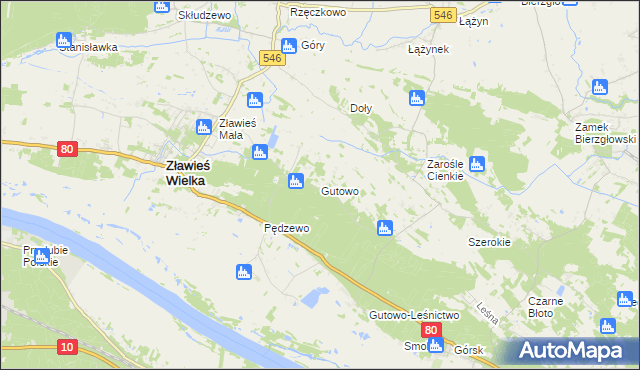mapa Gutowo gmina Zławieś Wielka, Gutowo gmina Zławieś Wielka na mapie Targeo