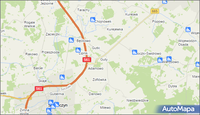 mapa Guty gmina Szczuczyn, Guty gmina Szczuczyn na mapie Targeo