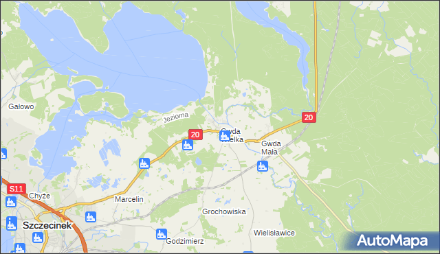 mapa Gwda Wielka, Gwda Wielka na mapie Targeo