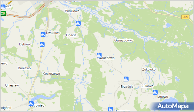 mapa Gwiazdowo gmina Sławno, Gwiazdowo gmina Sławno na mapie Targeo