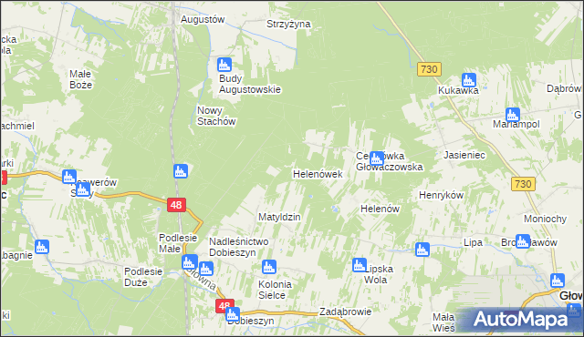 mapa Helenówek gmina Głowaczów, Helenówek gmina Głowaczów na mapie Targeo