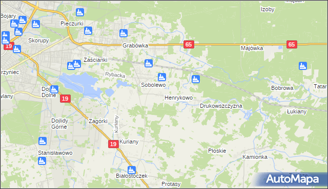 mapa Henrykowo gmina Supraśl, Henrykowo gmina Supraśl na mapie Targeo