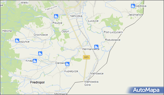 mapa Hermanowice, Hermanowice na mapie Targeo