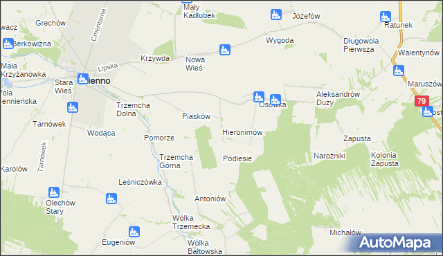 mapa Hieronimów gmina Sienno, Hieronimów gmina Sienno na mapie Targeo