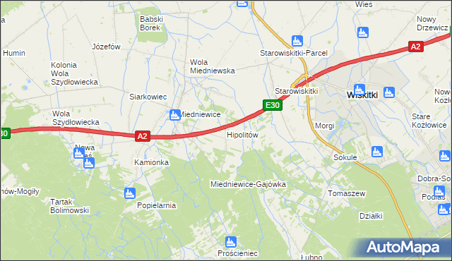 mapa Hipolitów gmina Wiskitki, Hipolitów gmina Wiskitki na mapie Targeo