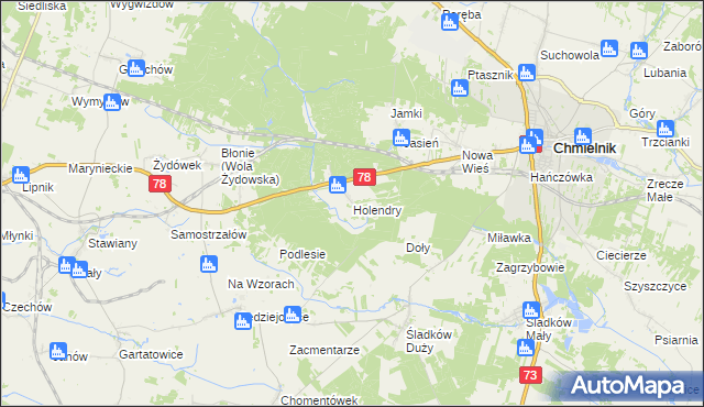 mapa Holendry gmina Chmielnik, Holendry gmina Chmielnik na mapie Targeo