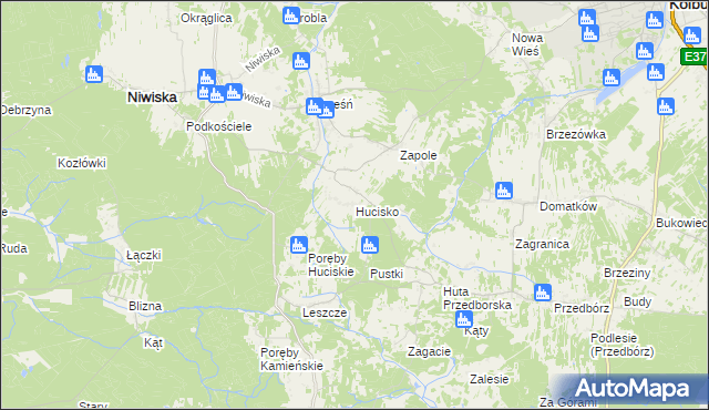 mapa Hucisko gmina Niwiska, Hucisko gmina Niwiska na mapie Targeo