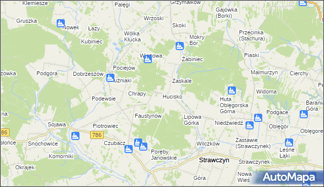 mapa Hucisko gmina Strawczyn, Hucisko gmina Strawczyn na mapie Targeo