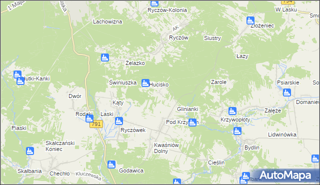 mapa Hucisko Kwaśniowskie, Hucisko Kwaśniowskie na mapie Targeo