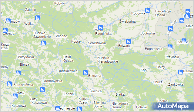 mapa Hucisko Nienadowskie, Hucisko Nienadowskie na mapie Targeo