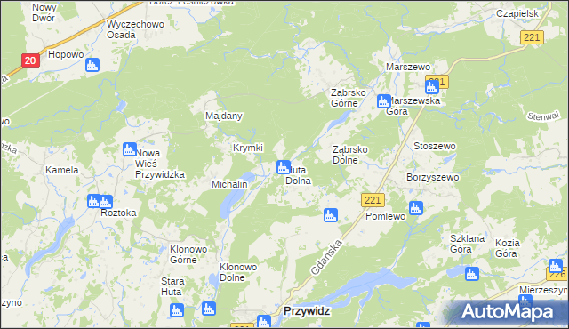 mapa Huta Dolna gmina Przywidz, Huta Dolna gmina Przywidz na mapie Targeo