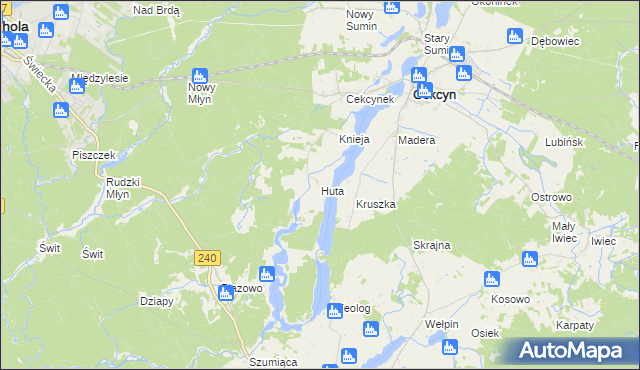 mapa Huta gmina Cekcyn, Huta gmina Cekcyn na mapie Targeo