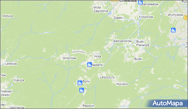 mapa Huta gmina Chlewiska, Huta gmina Chlewiska na mapie Targeo