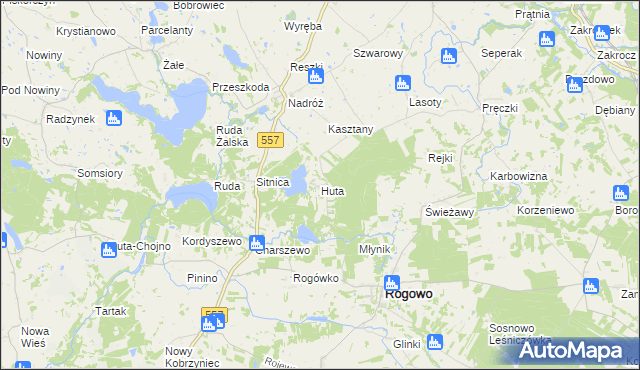 mapa Huta gmina Rogowo, Huta gmina Rogowo na mapie Targeo