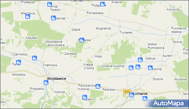 mapa Huta gmina Wojsławice, Huta gmina Wojsławice na mapie Targeo