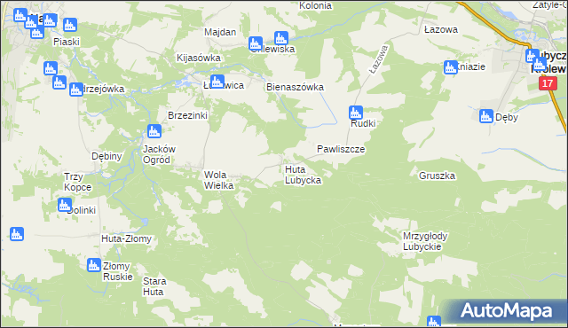 mapa Huta Lubycka, Huta Lubycka na mapie Targeo