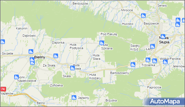 mapa Huta Stara gmina Bieliny, Huta Stara gmina Bieliny na mapie Targeo