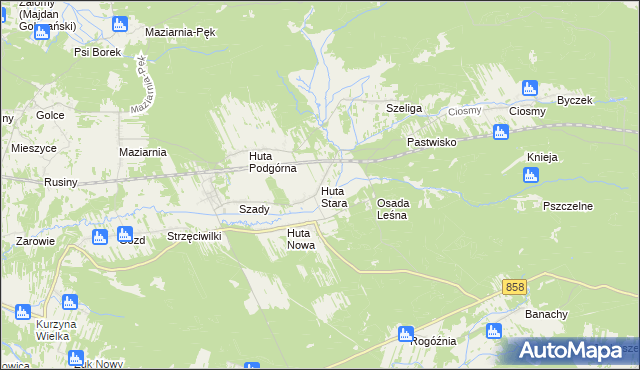mapa Huta Stara gmina Harasiuki, Huta Stara gmina Harasiuki na mapie Targeo