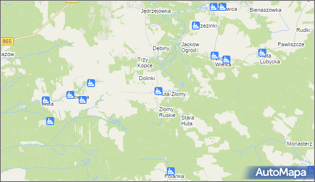 mapa Huta-Złomy, Huta-Złomy na mapie Targeo