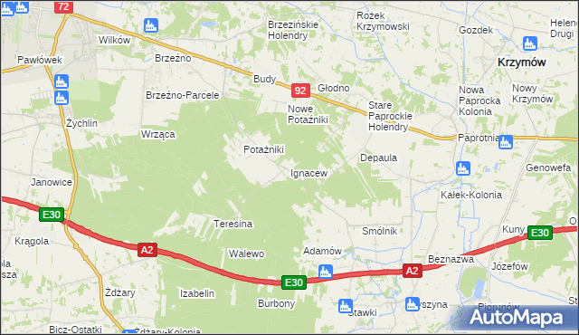 mapa Ignacew gmina Krzymów, Ignacew gmina Krzymów na mapie Targeo