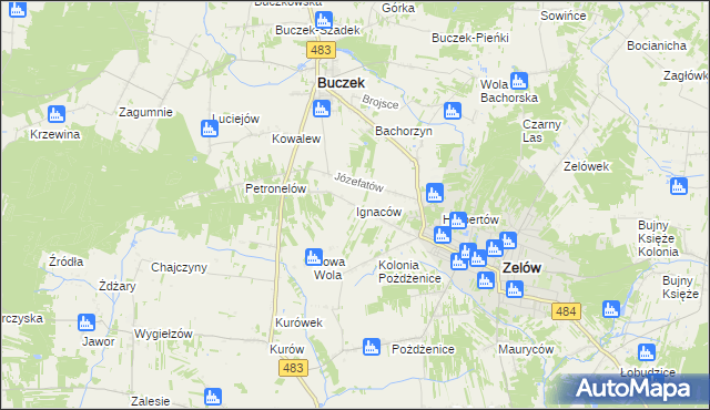 mapa Ignaców gmina Zelów, Ignaców gmina Zelów na mapie Targeo