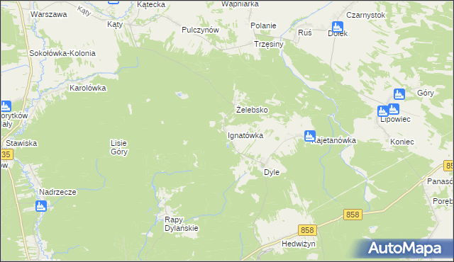 mapa Ignatówka gmina Biłgoraj, Ignatówka gmina Biłgoraj na mapie Targeo