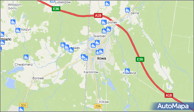 mapa Iłowa powiat żagański, Iłowa powiat żagański na mapie Targeo