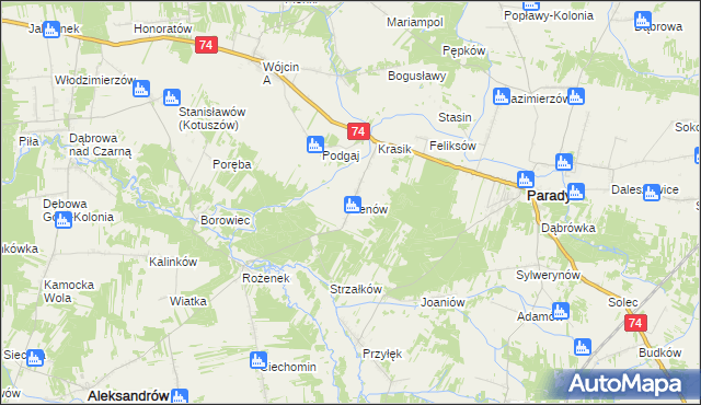 mapa Irenów gmina Paradyż, Irenów gmina Paradyż na mapie Targeo