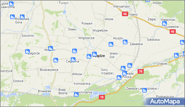 mapa Irządze powiat zawierciański, Irządze powiat zawierciański na mapie Targeo