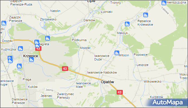 mapa Iwanowice Duże, Iwanowice Duże na mapie Targeo