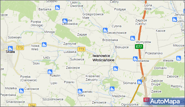 mapa Iwanowice Włościańskie, Iwanowice Włościańskie na mapie Targeo