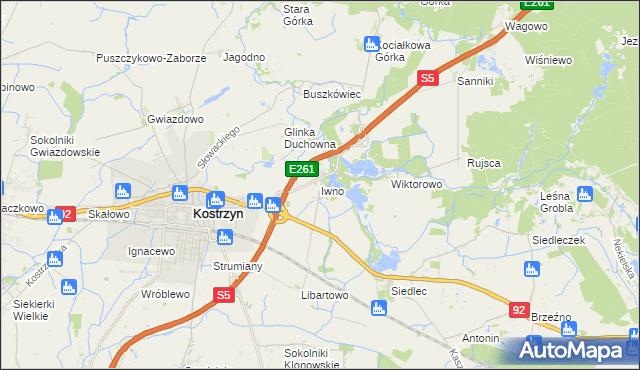 mapa Iwno gmina Kostrzyn, Iwno gmina Kostrzyn na mapie Targeo